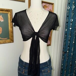 Vintage Y2K Black Sheer Tie-Front Top